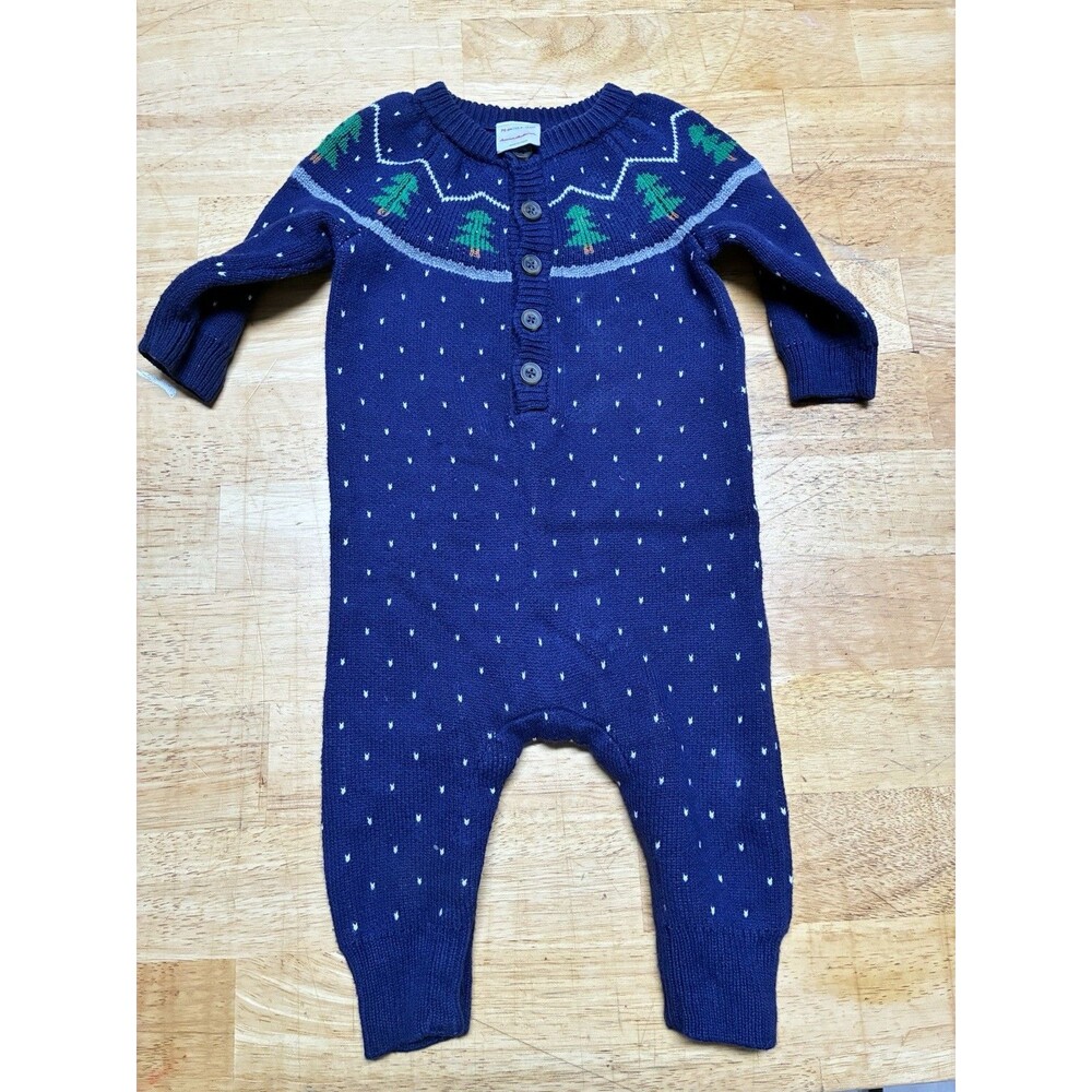 Hanna Andersson Tannenbaum Sweater Romper Blue Fair Isle Christmas 6-12 Holiday